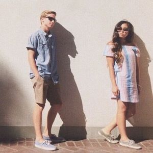 Striped off the shoulder Pastel Shift Dress